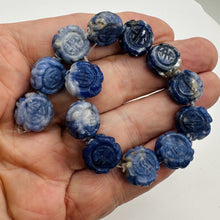 Load image into Gallery viewer, Sodalite Carved Chinese Symbol Coin Beads | 15x8mm | Blue, White | 6 Beads |
