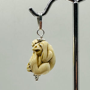Hear No, See No, Speak No Evil Monkey Mammoth Bone Sterling Silver Pendant