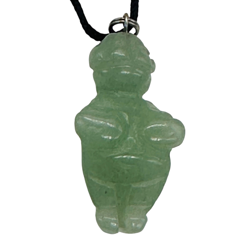 Aventurine Stone Goddess of Willendorf Pendant Necklace | 3/4' Long | Green |