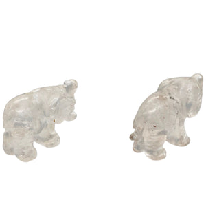 2 Wild Hand Carved Clear Quartz Elephant Animal Beads | 22.5x21x10mm | Clear