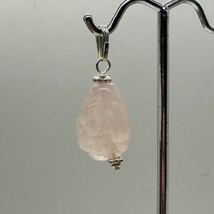 Buddha Hand Carved Rose Quartz Sterling Silver Pendant | 1 1/4" Long |
