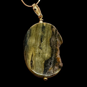 Ocean Jasper with Quartz 14Kgf Pendant | Green. Gold | 2" Long |