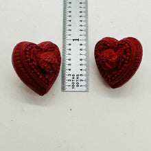 Load image into Gallery viewer, Cinnabar Carved Double Flower Heart Beads | 22x22x21mm | Red | 2 Beads |
