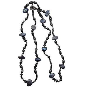 Hematite and Peacock Freshwater Pearl Sterling Silver 22 inches Necklace 200020