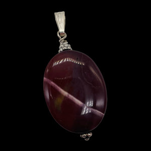Mookaite Deep Sunset Sterling Silver Oval Pendant | 1 1/2" Long | Maroon White |
