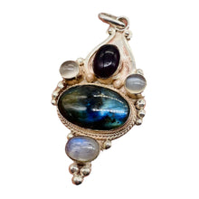 Load image into Gallery viewer, Amethyst Moonstone Labradorite Sterling Silver Goddess Pendant | 2 1/2&quot; Long |
