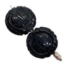 Load image into Gallery viewer, Carved Long Life Obsidian Beads |25x10mm | Black | 2 Beads |
