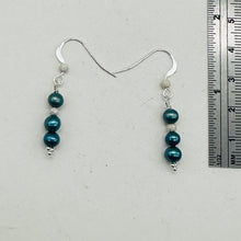 Load image into Gallery viewer, Shining Teal Fresh Water Pearl Sterling Silver Earrings | 1 1/2&quot; long |
