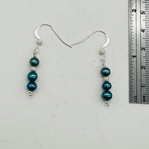 Shining Teal Fresh Water Pearl Sterling Silver Earrings | 1 1/2" long |