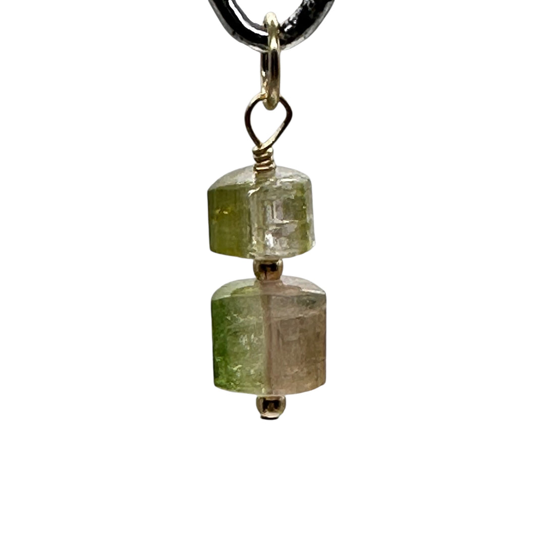 Natural Watermelon Tourmaline 14K Gold Filled Pendant | Green, Clear, Pale Pink|