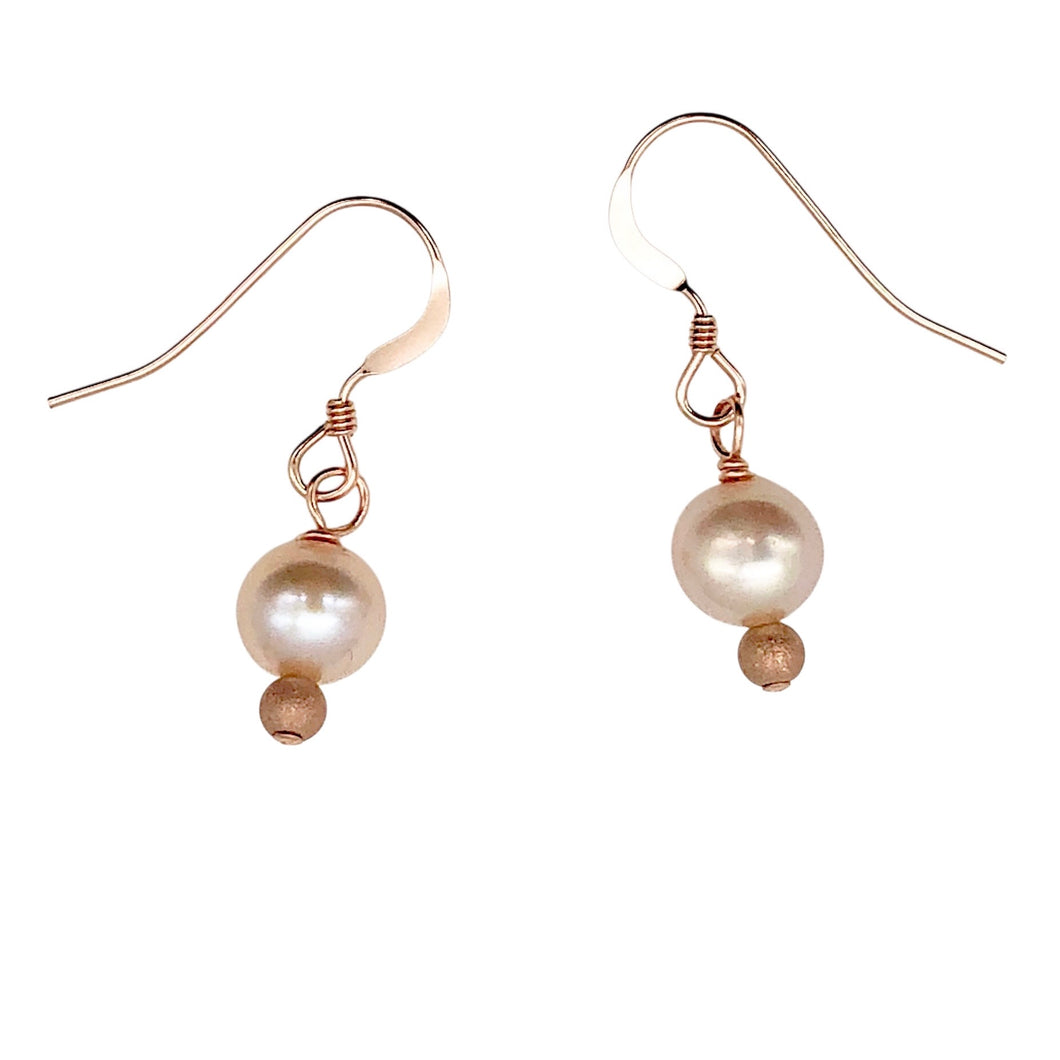 AAA Natural White 6mm Pearl 14k Rose Gold Filled Earrings | 1 inch drop |