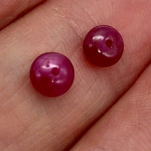 2 Gemmy Natural Ruby 5.25x3.5mm Smooth Roundel Beads | 2.5 carats|
