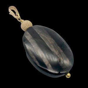Hypersthene 14Kgf Pendant |1 3/4 inch long | Silver-black | Oval | 1 Pendant |