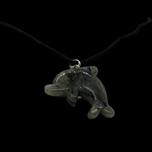 Labradorite Stone Dolphin Pendant Necklace| 3/4" Long | Green, Rainbow |
