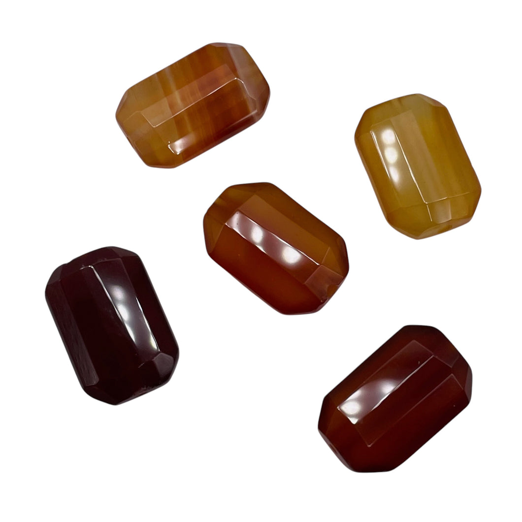 Five Beads of Faceted Carnelian Agate 12x18mm Rectangular Beads 10600P