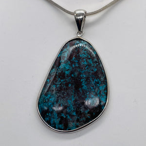 Chrysocolla Sterling Silver Oval Pendant | 2 3/8" Long | Blue | 1 Pendant |