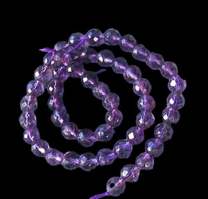 Royal Natural Faceted 8mm Amethyst Round Bead 8 inch Strand 10453AHS