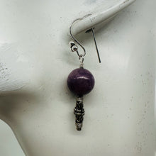 Load image into Gallery viewer, Natural Purple Lepidolite Sterling Silver Dangle Earrings 1.5" Handmade
