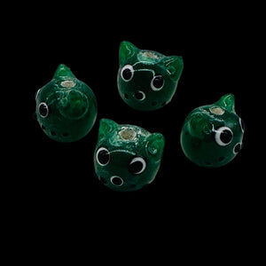 Kitty Cat Ceramic Round Beads | 15mm | Juniper Green | 4 Beads |