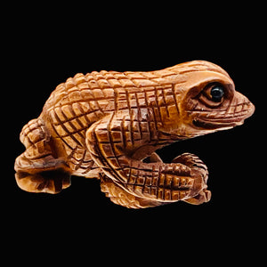 Intricate Carved & Signed Boxwood Lizard Ojime/Netsuke Bead