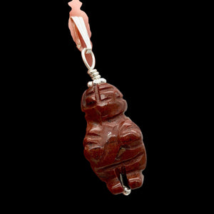 Brecciated Jasper Goddess of Willendorf Sterling Silver Pendant|1.38" Long| Red