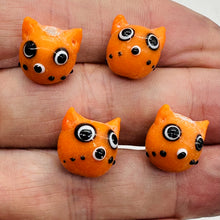 Load image into Gallery viewer, Kitty Cat Ceramic Round Beads | 15mm | Orange | 4 Beads |
