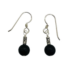 Load image into Gallery viewer, Black Stone - Africa Round Bead and Sterling Silver Earrings| Black Matte|
