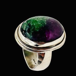 Gemstone Oval Ruby Zoisite Sterling Silver Ring| Size 7.5 | Green Red | 1 Ring |