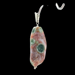 Ocean Jasper Sterling Silver Pendant | 2 1/4" Long | Pink, Green | 1 Pendant |