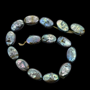 Platinum Green Oval Coin Pearl 8" Strand 9948HS