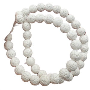 Lava Stone Round Beads 16" Strand | 8mm | White | 46 Beads |