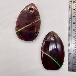 Hand Carved Bloodstone Agate Pendant Bead | 54x33x6mm| Green Red | Oval | 1 Bead