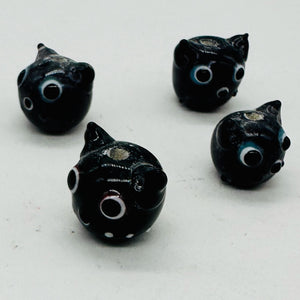 Kitty Cat Ceramic Round Beads | 15mm | Black | 4 Beads |