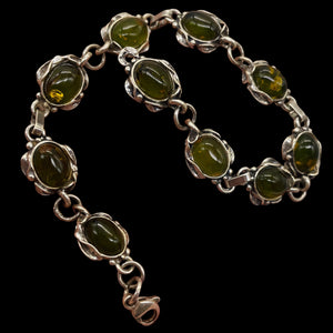 Amber Sterling Silver Bezel Set 8x6mm Stones | 7 1/2" Long | Green | 1 Bracelet|