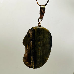 Ocean Jasper with Quartz 14Kgf Pendant | Green. Gold | 2" Long |