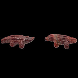 Red Gators 2 Carved Jasper Alligator Animal Beads | 28x11x7mm | Red