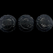 Load image into Gallery viewer, 3 Carved Long Life Obsidian Coin Beads
