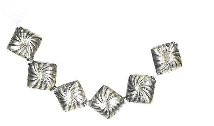 6 Spiraling Diagonal-Swirled Silver Bali 9x6mm Beads 4043