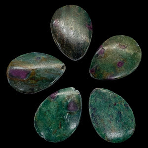 Ruby Zoisite Tear Drop Beads | 30x21x5mm | Green, Red | 2 Pendant Beads |