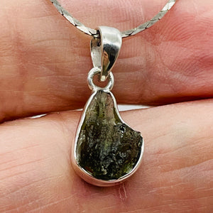 Moldavite 10.99ct Sterling Silver Teardrop Pendant | 1" Long | Green | 1 Pendant
