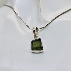 Moldavite 9.45ct Sterling Silver Square Pendant | 3/4" Long | Green | 1 Pendant|