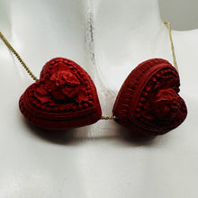 Load image into Gallery viewer, Cinnabar Carved Double Flower Heart Beads | 22x22x20mm | Red | 2 Beads |
