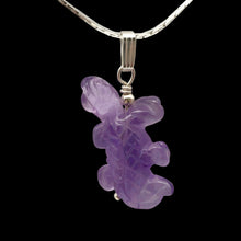 Load image into Gallery viewer, Charming Carved Natural Amethyst Lizard and Sterling Silver Pendant 509269AMS
