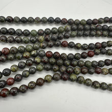 Load image into Gallery viewer, Dragon Blood or Bloodstone Round Bead Strand | 8mm | Green. Red | 48 Beads |
