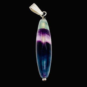 Fluorite Sterling Silver Navette Pendant| 2" Long | Purple Green | 1 Pendant |