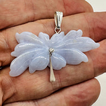Load image into Gallery viewer, Blue Chalcedony Druzy Carved Flower Sterling Silver Pendant | 1 1/2&quot; Long| Blue|
