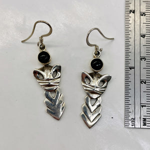 Stellar! Black Onyx Sterling Silver Kitty Cat Earrings | 1 1/2" Long |