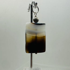 Sardonyx Agate Sterling Silver Pendant | Orange, White, Black | 1 3/4" Long |