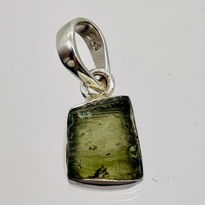 Moldavite 9.45ct Sterling Silver Square Pendant | 3/4" Long | Green | 1 Pendant|