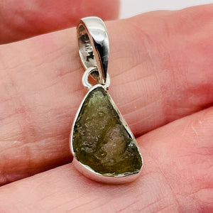 Moldavite 9.4ct Sterling Silver Teardrop Pendant | 7/8" Long| Green| 1 Pendant |